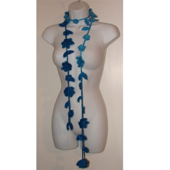 𝅺Wool knit whimsy statement extra long neck wrap scarf gradient flowers. - Picture 1 of 4